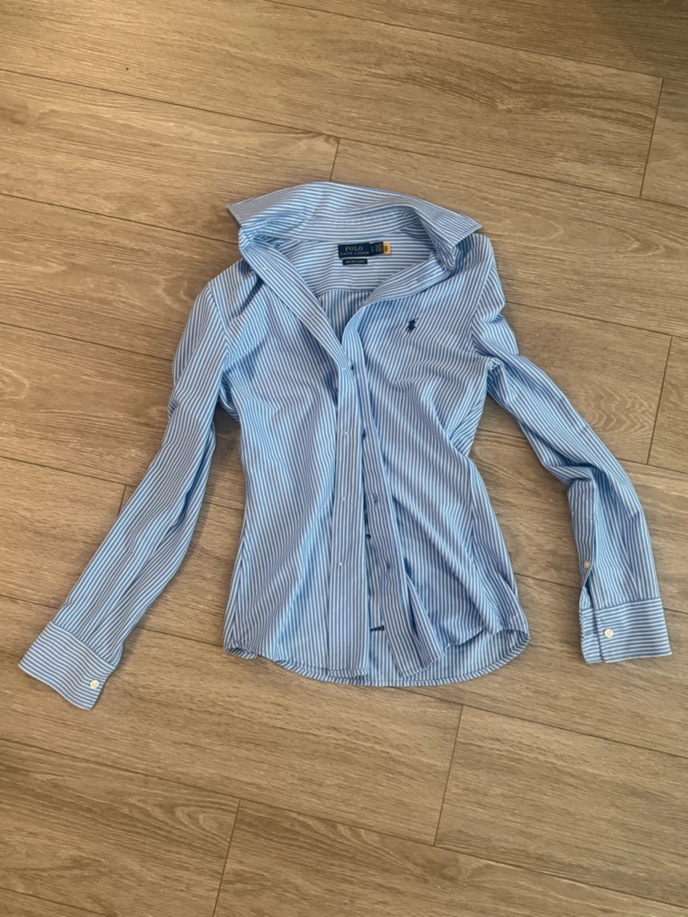 Polo by Ralph Lauren Light Blue and White Striped Women’s Fitted Dress Shirt